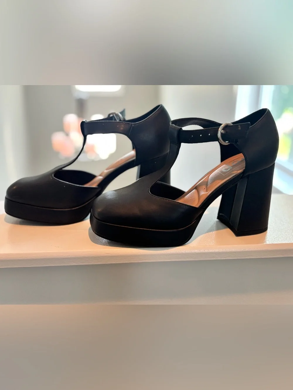 Black Platform T-Strap High Heel Sandals - Women